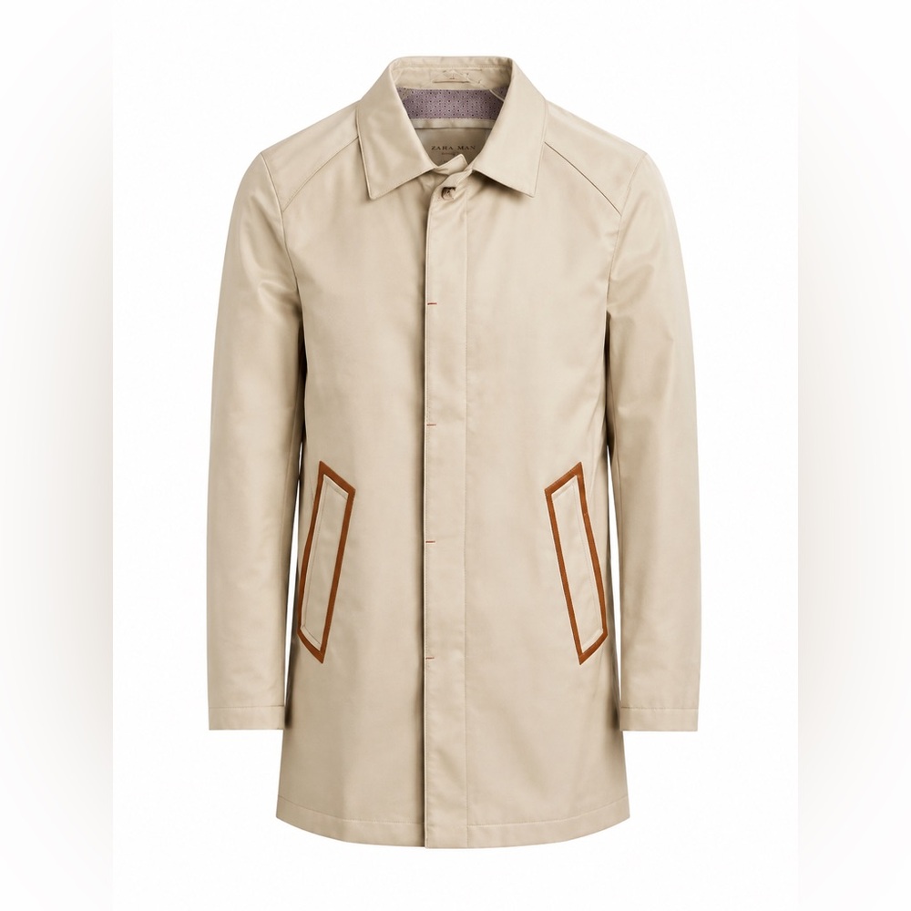Zara Light Beige Trench Coat with Brown Trim